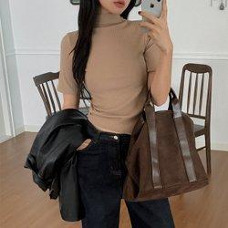 어니티 모크넥 레이온스판 니트지 골지 반목티셔츠 P000CRHM