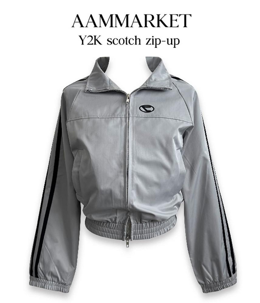 [Y2K] 투웨이 스카치 크롭 집업 트랙탑