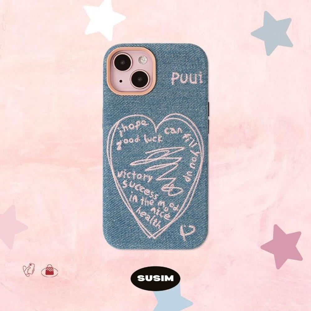 수심 Denim Heart Case(2 color) 데님 하트 아이폰 케이스 아이폰15 라이트블루