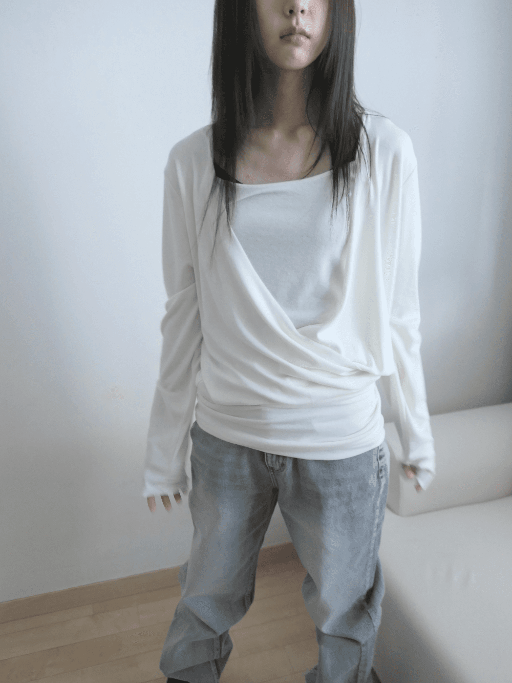 세이지블루 draped tee