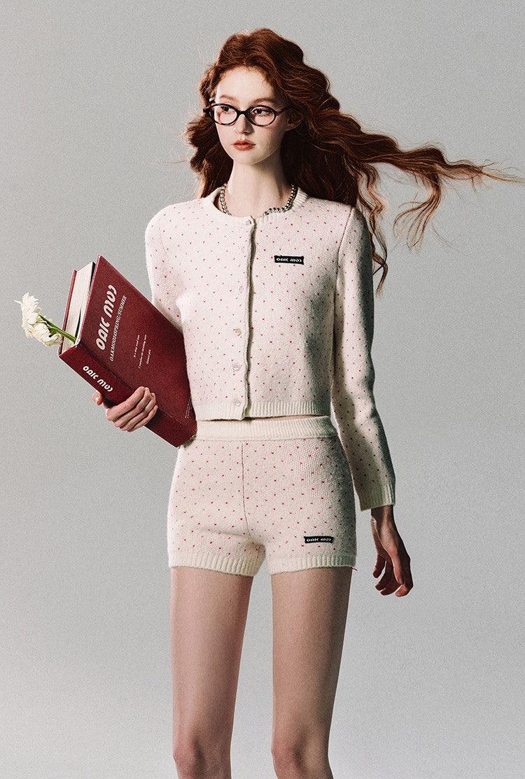 Polka Dot Knit Cardigan/Short