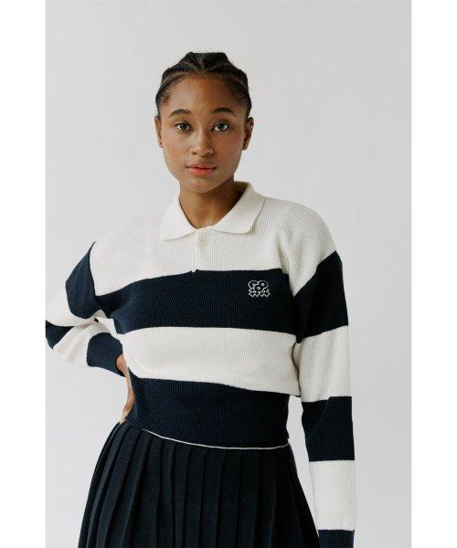 Stripe Collar knit Navy (Women)