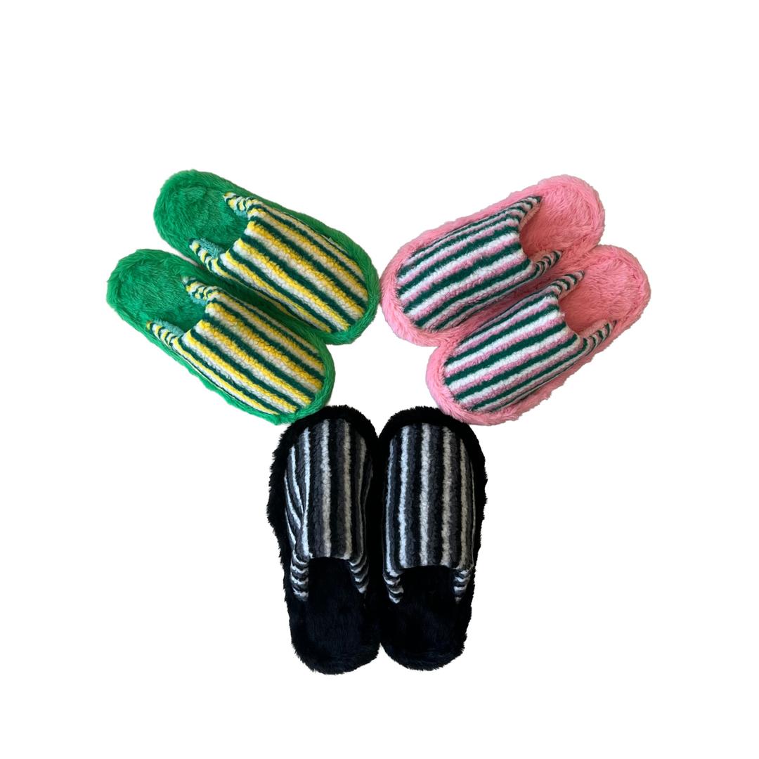 Fuzzy Stripe Slippers (3color)