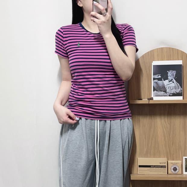 [정품] 폴로 플럼네이비 / 그린포니 단가라 반팔티 [ M ]  | 후루츠패밀리