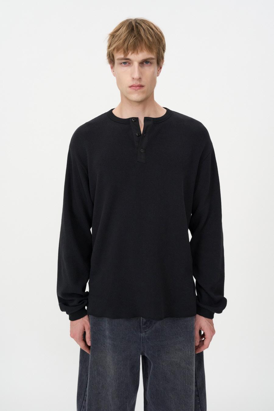 오가닉 코튼 헨리넥 롱슬리브 BLACK
