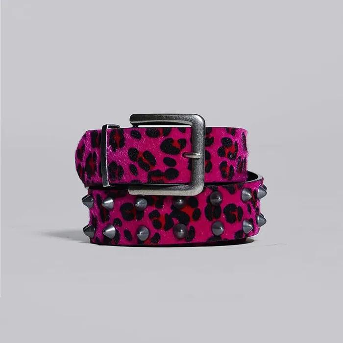 (U) 핑크 레오파드 스파이크 스터드 벨트 핑크 PINK LEOPARD SPIKE STUD BELT PINK
