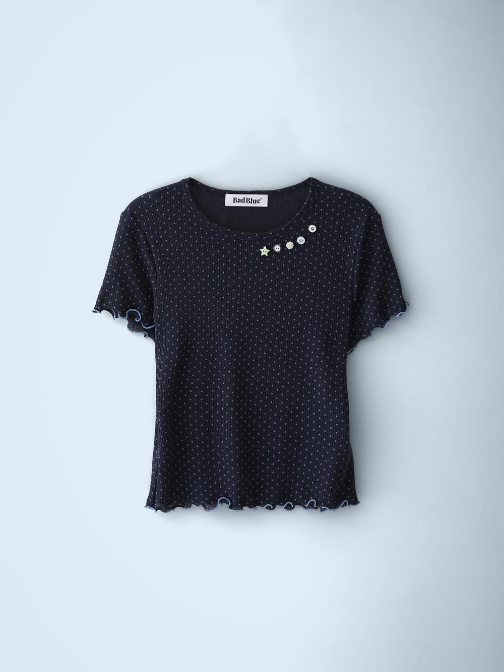 Sheer Dot Buttons Baby Tee Navy