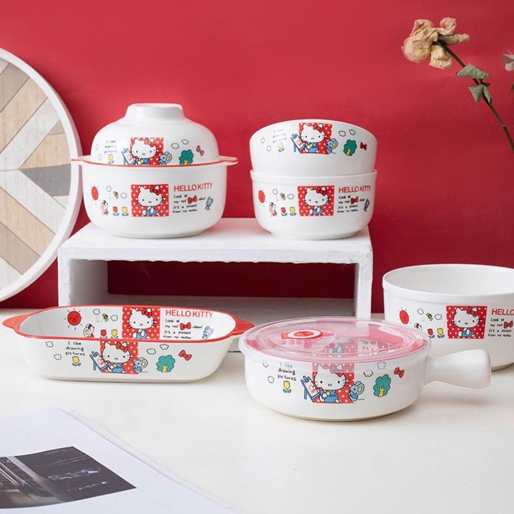 헬로키티 식기 라면 그릇 라자냐 그라탕 트레이 오븐 식기세척기 사용 화이트 세라믹 도자기