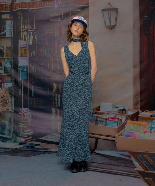 Jaden Flower Dress (Scarf Set / Blue)