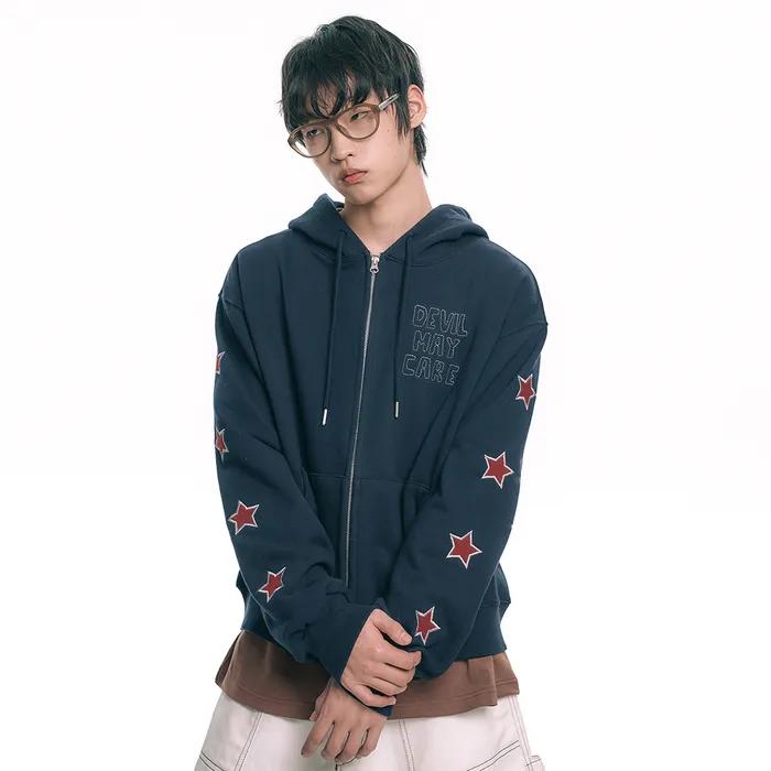 스타 아플리케 후드집업 - 네이비