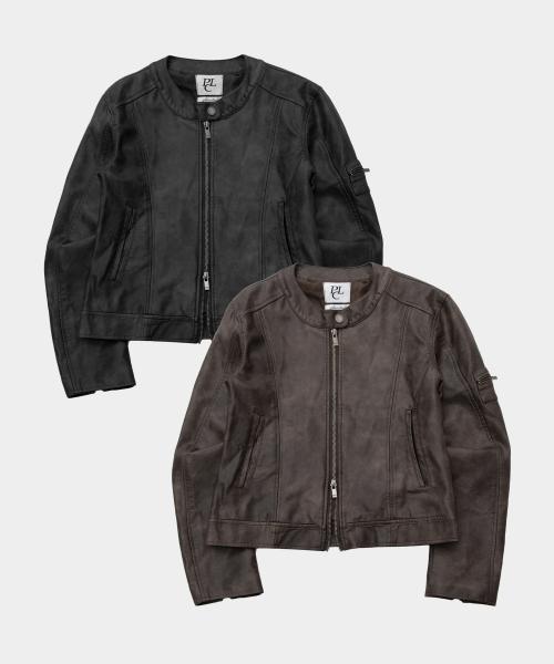 플레이스 스튜디오(PLACE STUDIO) 레이싱 넥 버튼 인시전 슬림 라인 바이커 레더 라이더 자켓_2COLOR - 사이즈 & 후기 | 무신사