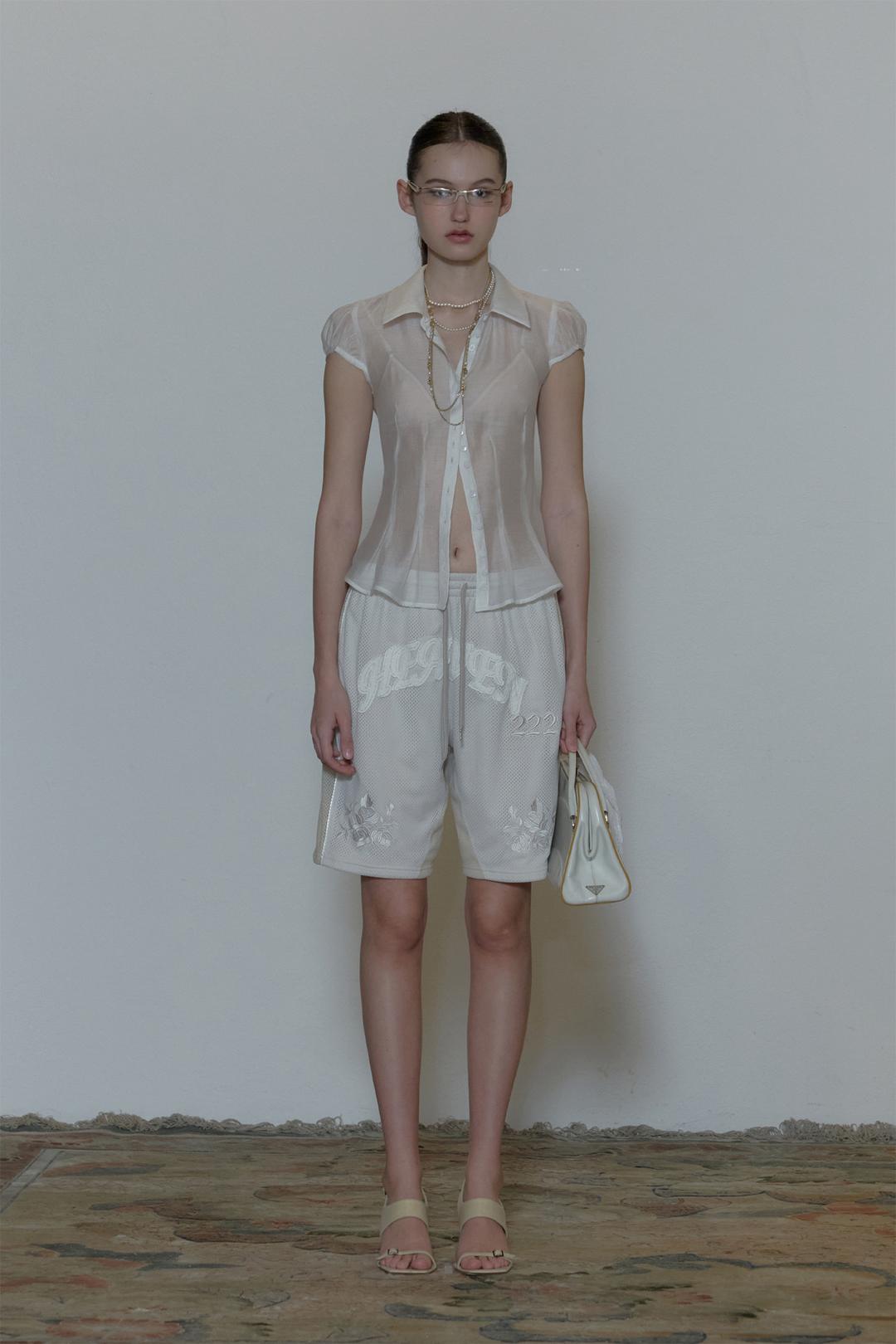 Sheer Pleated Hem Blouse White