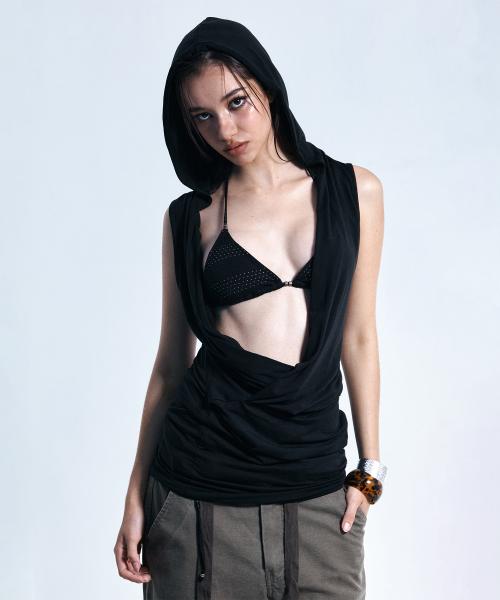 Thea Drape Hoodie Dresses (Black)