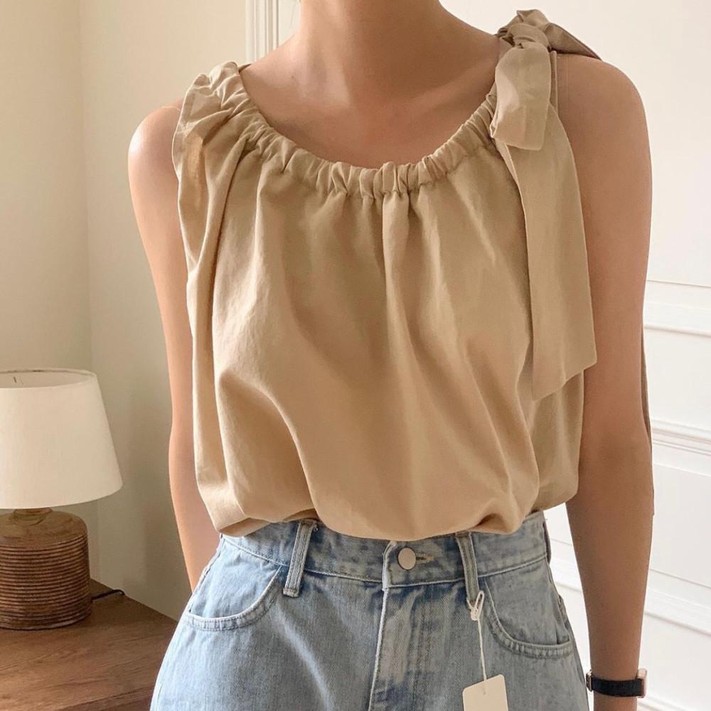 오디너리 린넨 리본 로로 나시 블라우스 (3color)