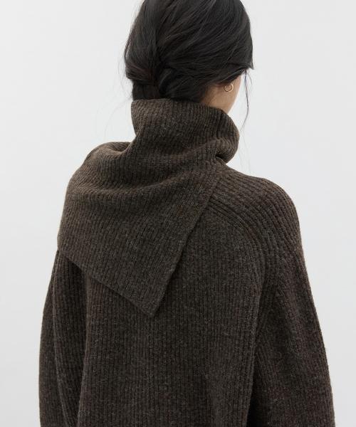 넥 워머 세트 울 니트 포기 브라운