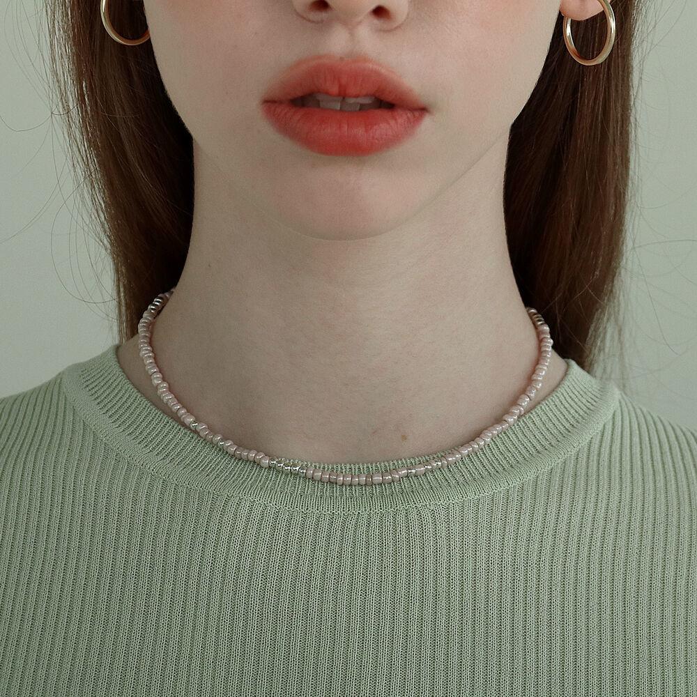 [당일발송][실버925] baby pink beads necklace