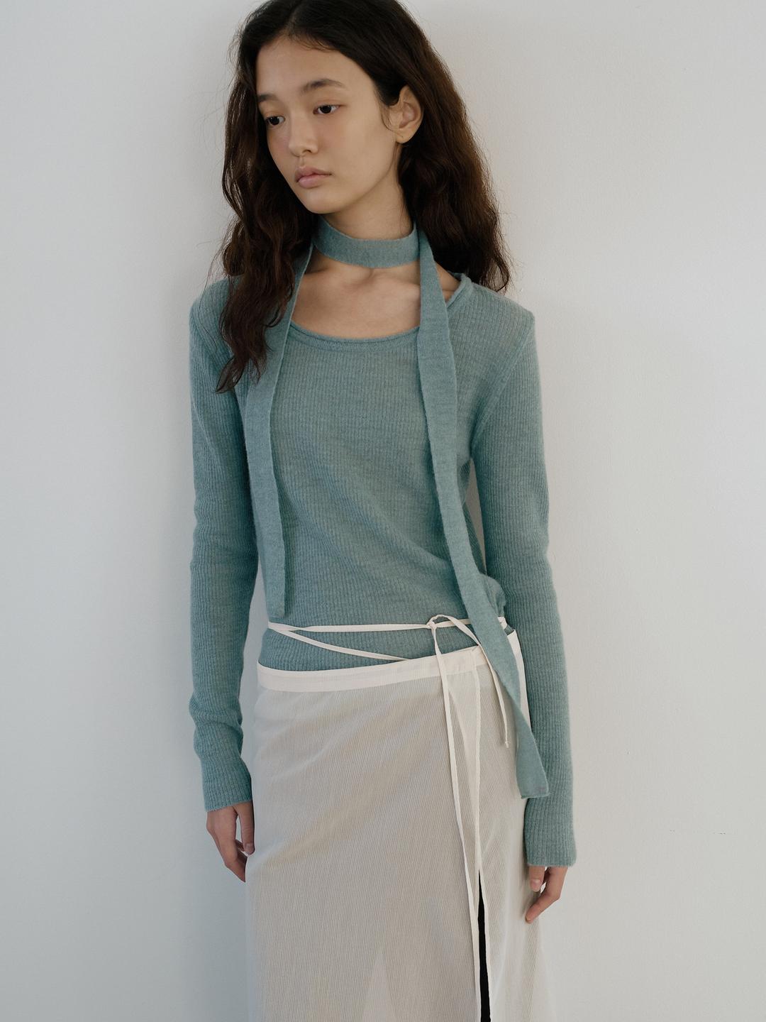 Kid-mohair knit muffler set