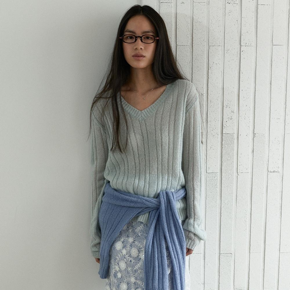 SHEER V-NECK KNIT_MINT