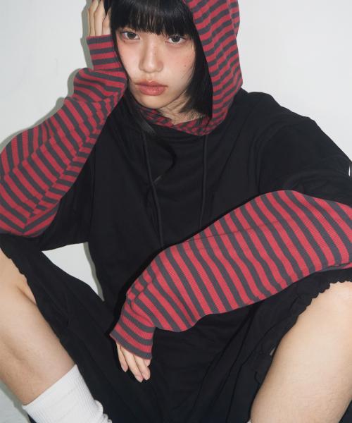 레이어드 디자인 단가라 후드 롱슬리브_2COLOR