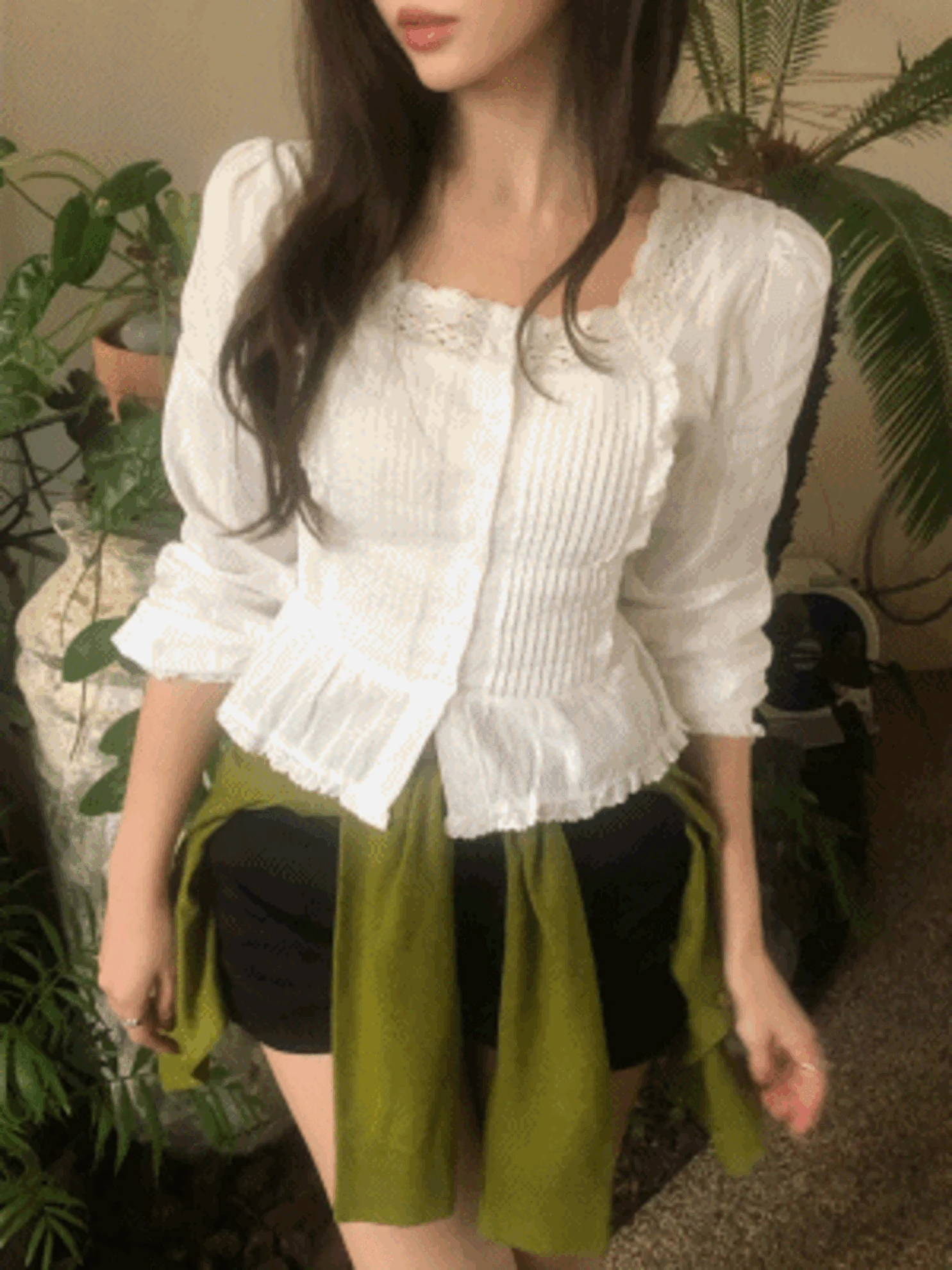 [실물갑/md pick] 로웰 스퀘어넥 단추 블라우스 플레어 레이스 소개팅룩 (1col)