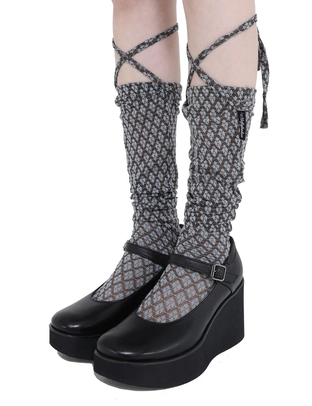 LACE LONG SOCKS(BLUE BROWN)