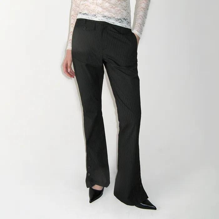 Asymmetric Paneled Boots Cut Pants, BLACK