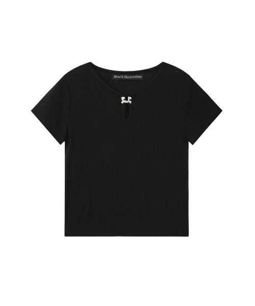U-NECK LOGO CLIP TOP - BLACK