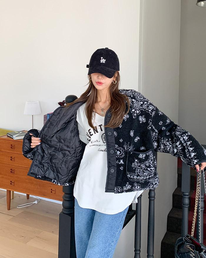 히롬페이즐리뽀글이누빔점퍼