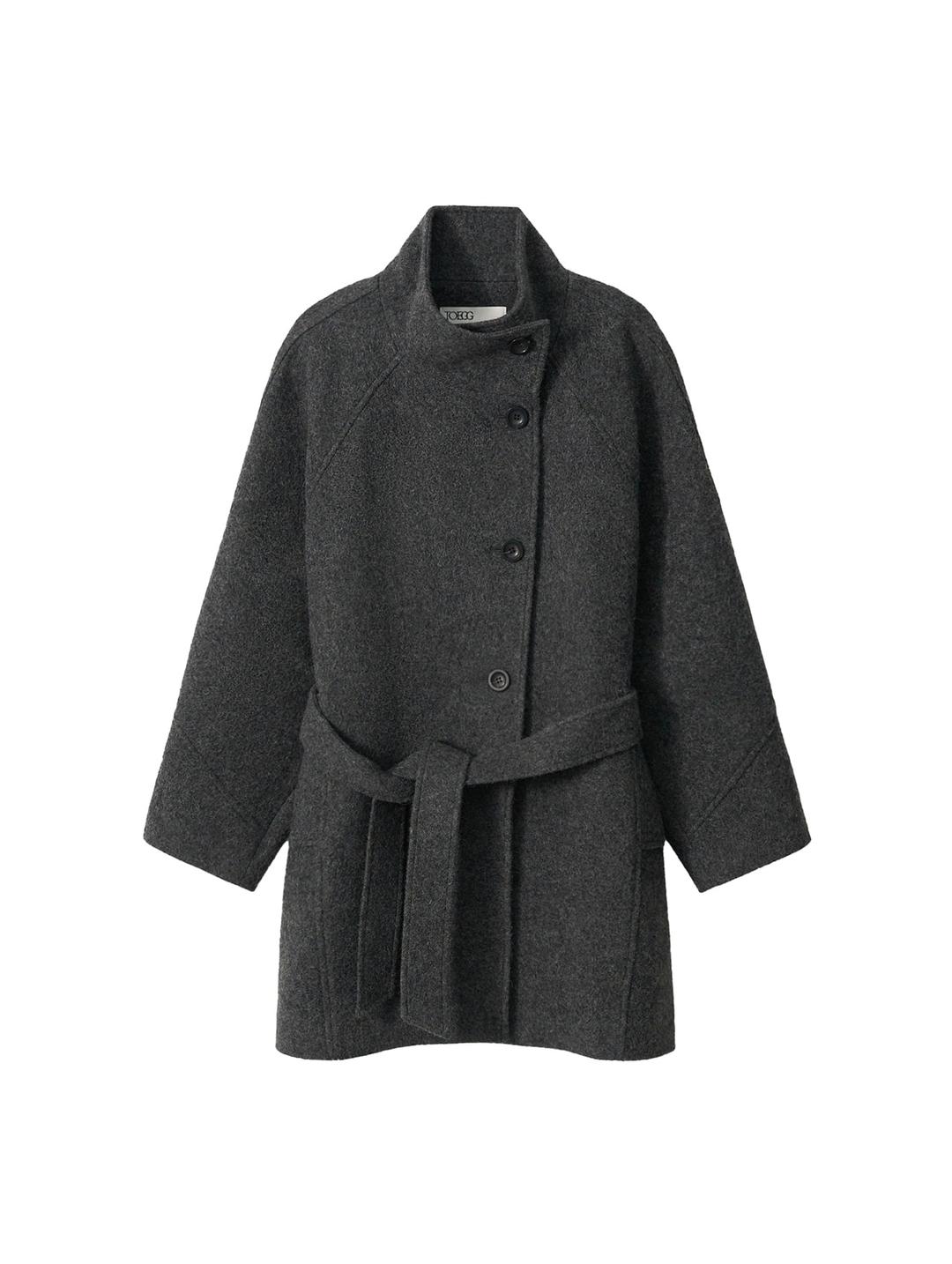 Marron Mid-Neck Half Coat (Charcoal)