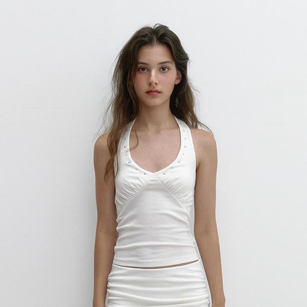 STUD HALTER SLEEVELESS (IVORY) (7월 9일 예약배송)