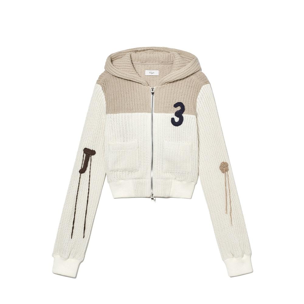 Crochet Zip-Up Hoodie Ivory Beige