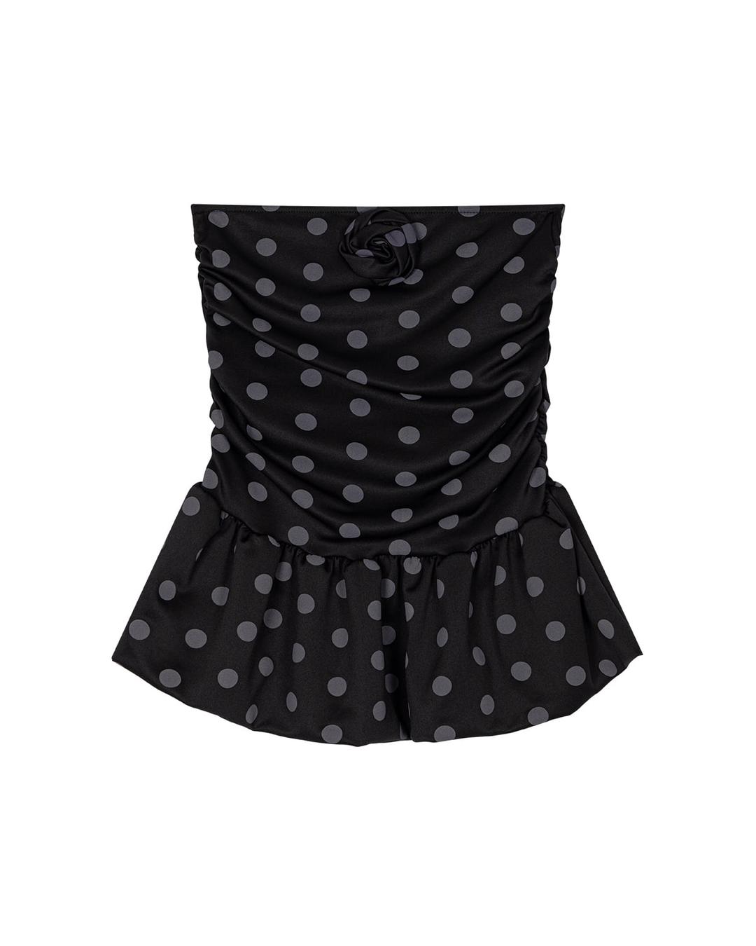 [EXCLUSIVE] DOT ROSE RUFFLED TUBE TOP, BLACK