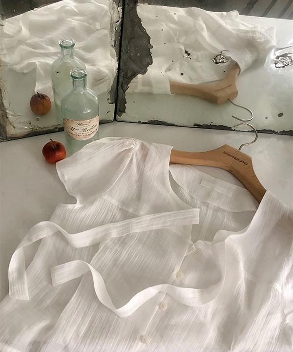 쇼퍼랜드 [MADE][자체제작][하객룩] 타이 튤립 퍼프 반팔 블라우스 (2color)