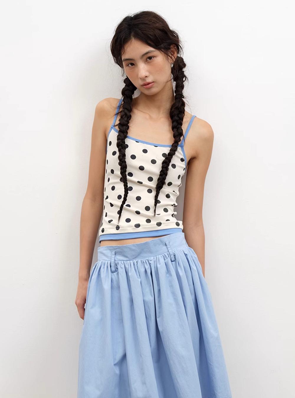 Blue Piped Dot Sleeveless