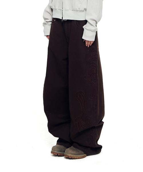 Needlework Wave Cotton Pants (Brown)