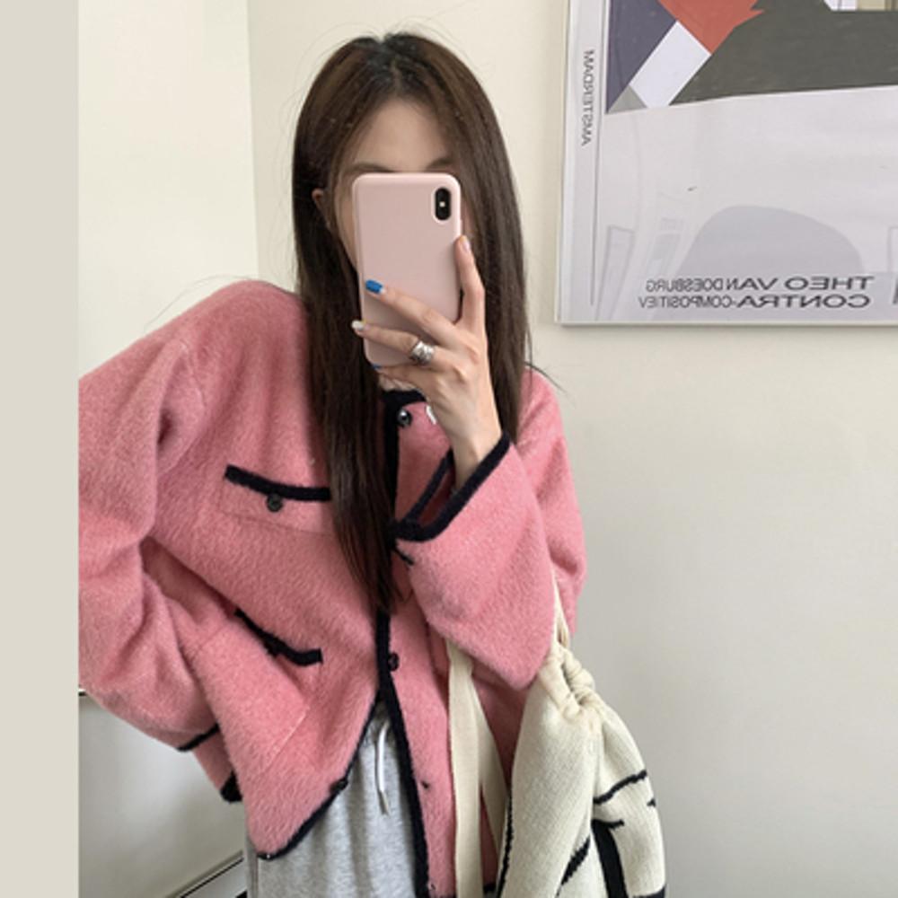 핑크색 니트 핑크 니트 코트 여성복 여성복 2021 디자인 소박에 부드러운 찰 니트