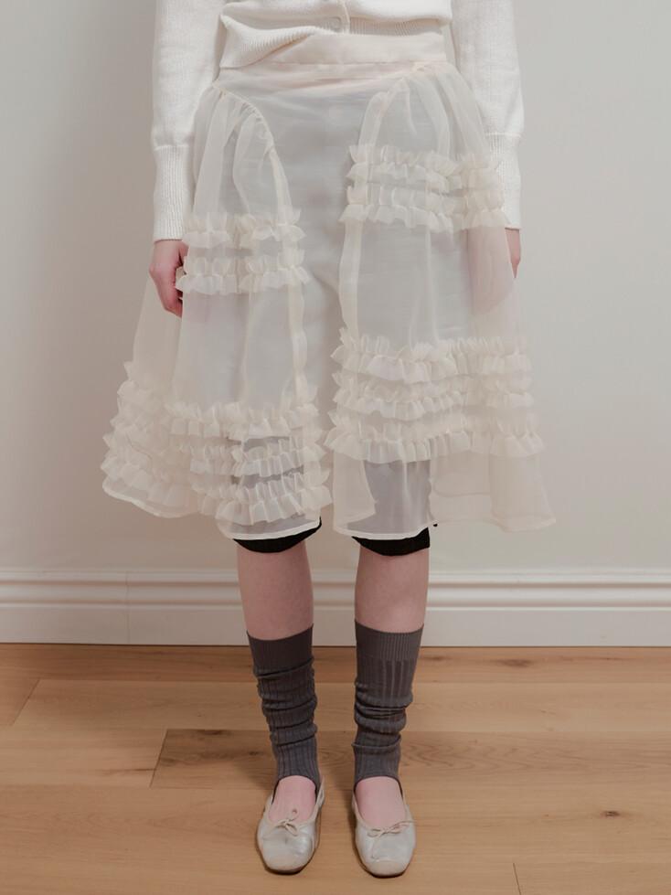 ORGANZA FRILL LAYERED SKIRT - CREAM