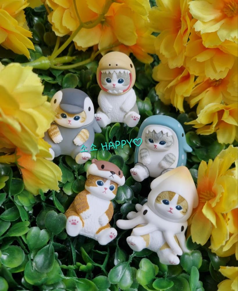 모후샌드 고양이 코스튬 가챠 피규어 5종 세트 캡슐토이 바다 생물 상어 수달 펭귄 오징어 상어