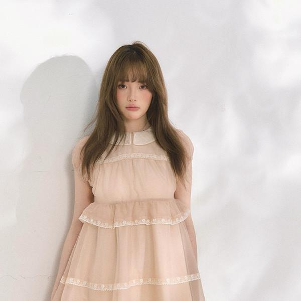 MAP Thousand Gold Lace Splice Cloud Silk Doll Collar Puffy Dress