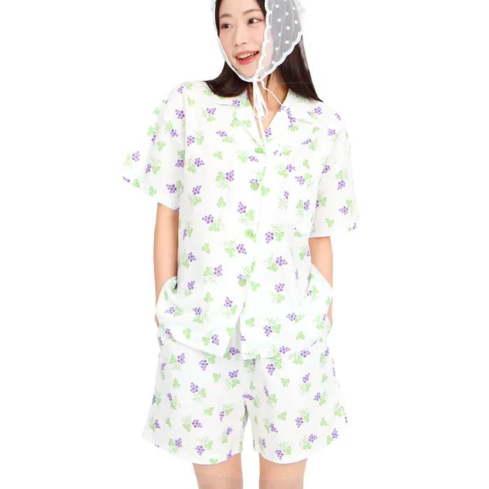 [당일 출고] 넉넉 편안한 포도 픽셀 순면 여름 파자마 세트
