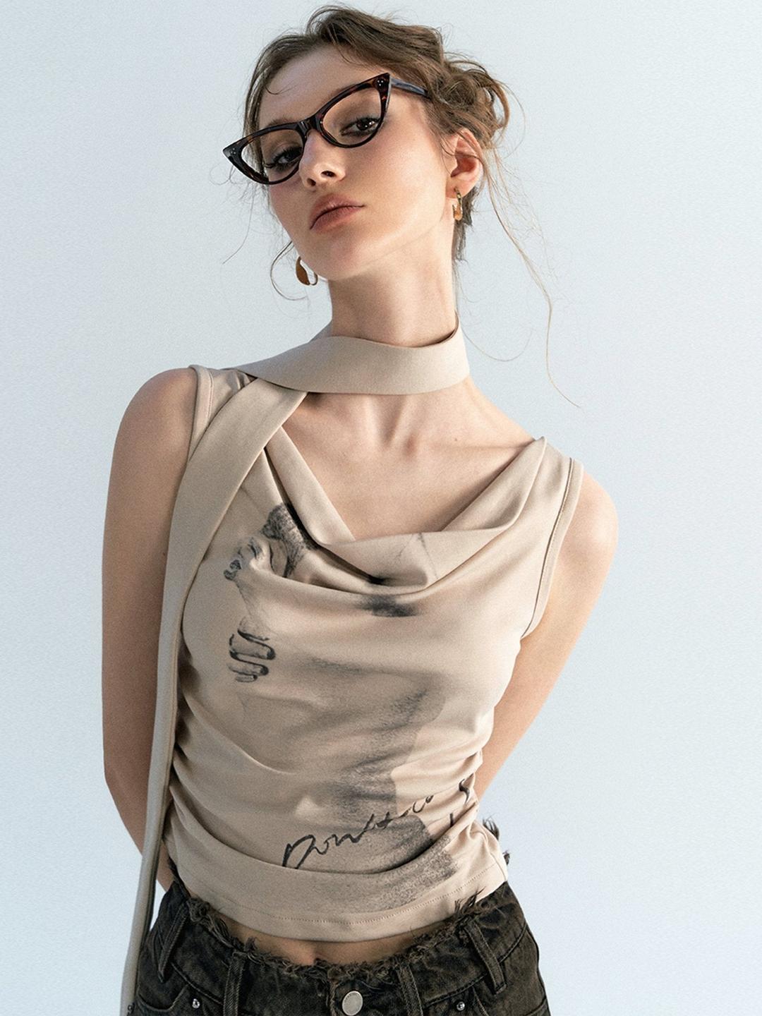 Neck Strap Draped Sleeveless Top