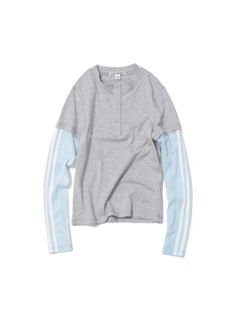 [WOMEN] ALL-IN-ONE LAYERED HENLEY LONG SLEEVE TEE_MELANGE