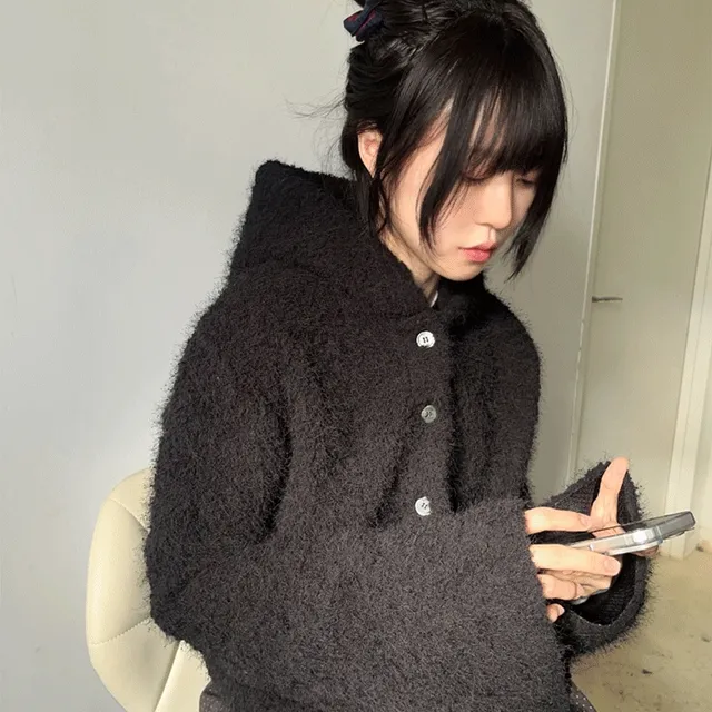 [9hope] black bobble cardigan