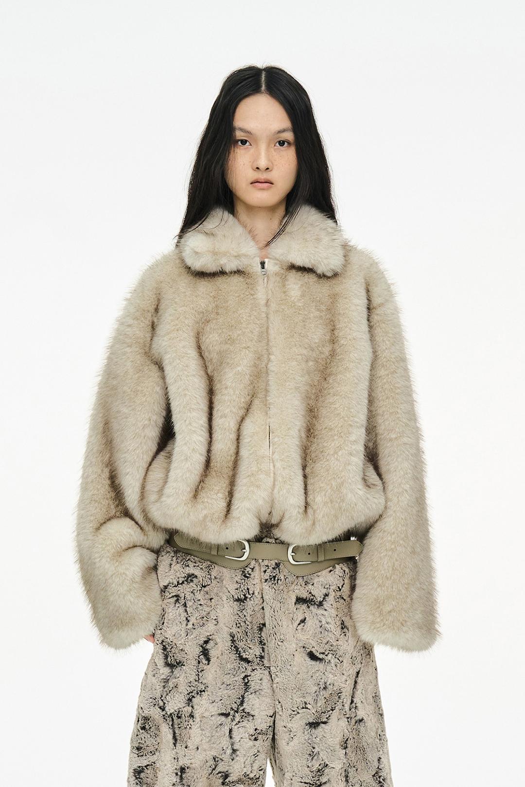 BRUSHED FUR JACKET / BEIGE