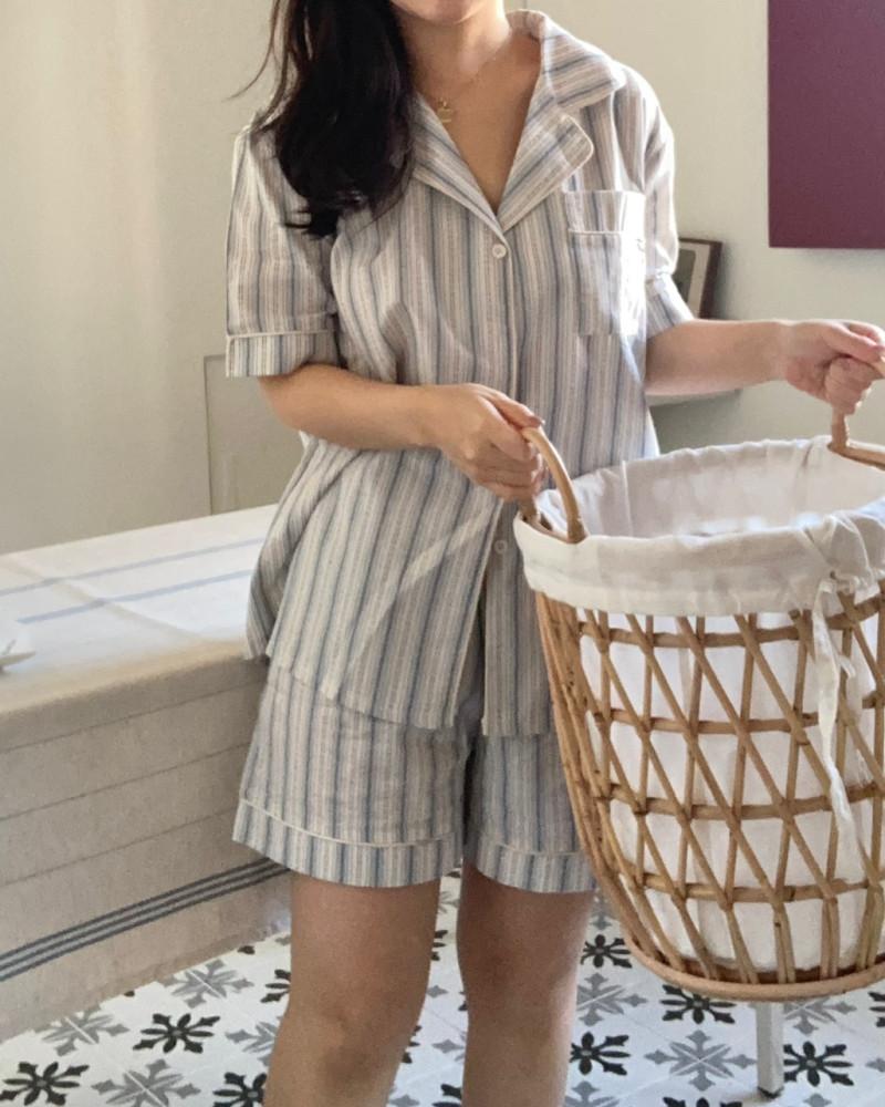 (커플) 스카이 스트라이프 파자마세트 여름잠옷 깔끔한홈웨어 친구생일선물 파자마파티