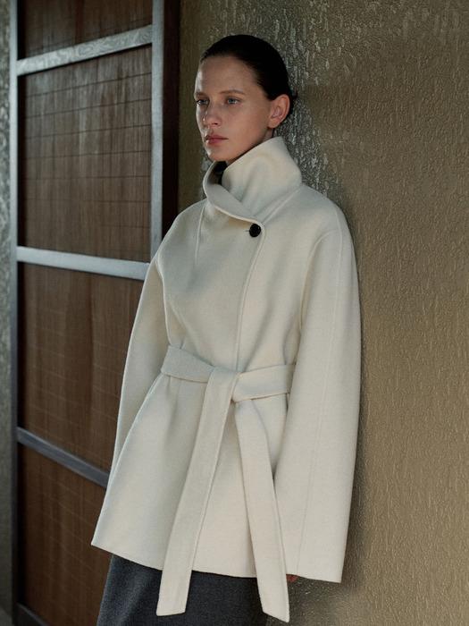 High Neck Half Handmade Coat[LMBEWI23CT702]-Dove