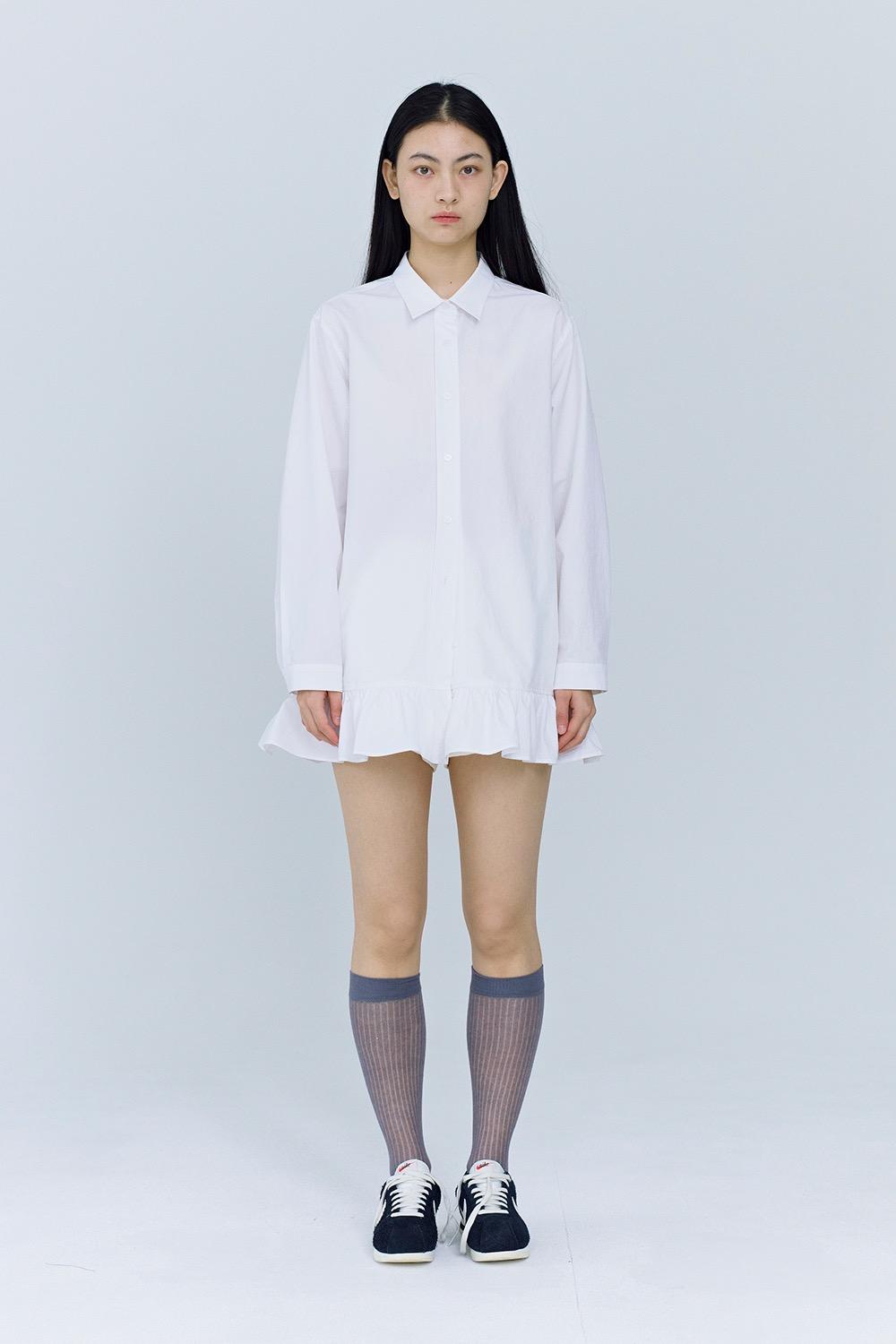 frilled mini shirt dress (white)