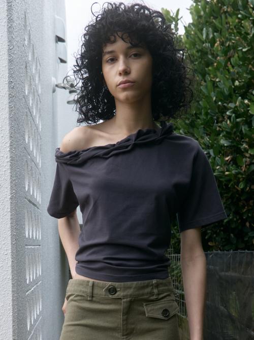 Twist One-Shoulder Top Charcoal