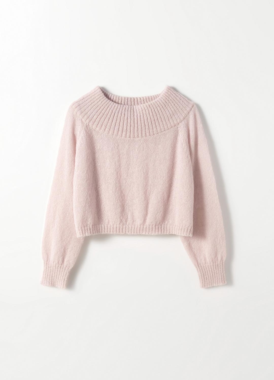 4TH Leaf Off-shoulder Mohair Knit(Lavender Pink)