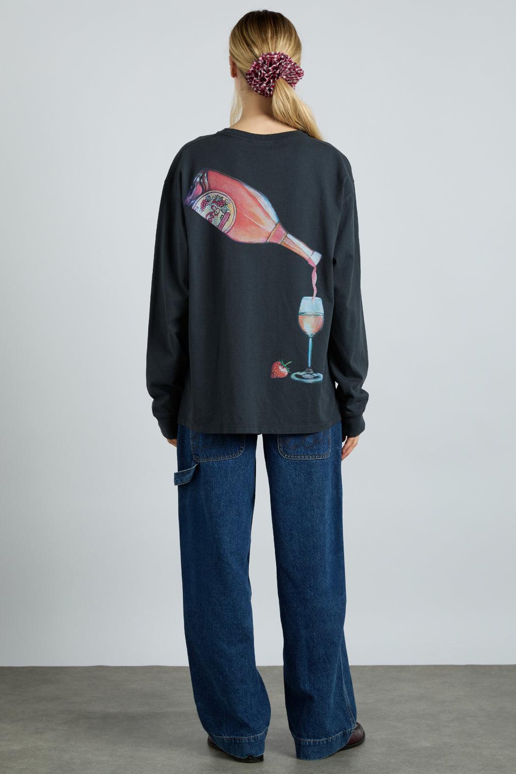 rose wine long sleeve tee- charcoal